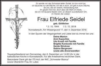 Traueranzeige von Elfriede Seidel von Frankenpost