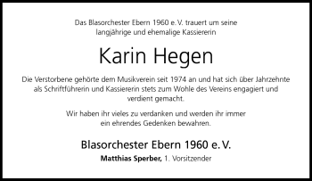 Traueranzeige von Karin Hegen von Neue Presse Coburg
