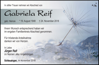 Traueranzeige von Gabriela Reif von Südthüringer Presse