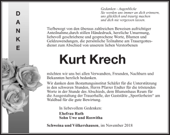 Traueranzeige von Kurt Krech von Südthüringer Presse