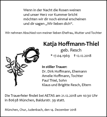 Traueranzeige von Katja Hoffmann-Thiel von Südthüringer Presse