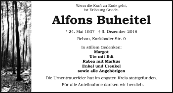 Traueranzeige von Alfons Buheitel von Frankenpost