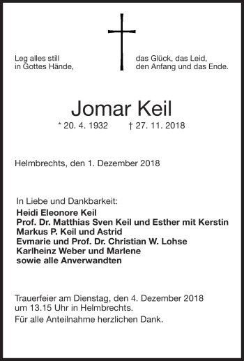Traueranzeige von Jomar Keil von Frankenpost