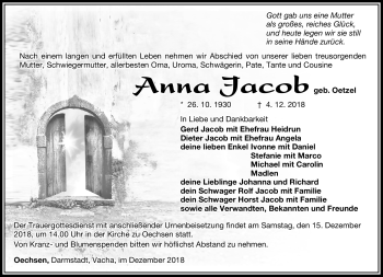 Traueranzeige von Anna Jacob von Südthüringer Presse