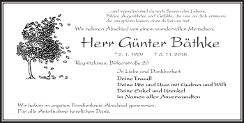 Traueranzeige von Günther Bäthke von Frankenpost