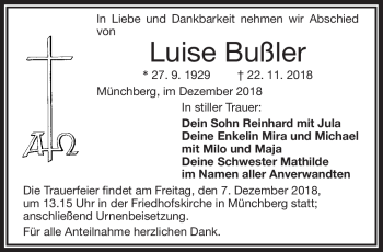 Traueranzeige von Luise Bußler von Frankenpost