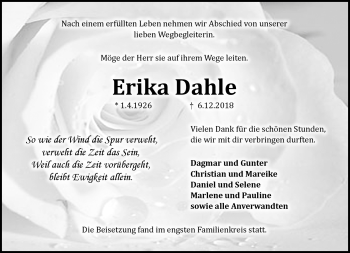 Traueranzeige von Erika Dahle von Neue Presse Coburg