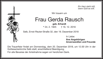 Traueranzeige von Gerda Rausch von Frankenpost