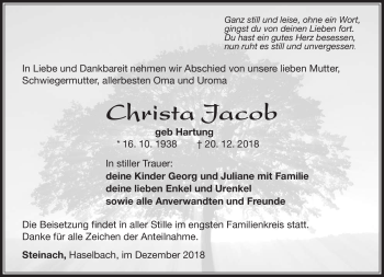 Traueranzeige von Christa Jacob von Südthüringer Presse