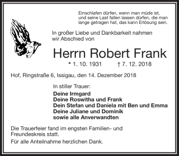 Traueranzeige von Robert Frank von Frankenpost