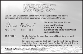 Traueranzeige von Rosa Schuch von Südthüringer Presse