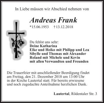 Traueranzeige von Andreas Frank von Neue Presse Coburg