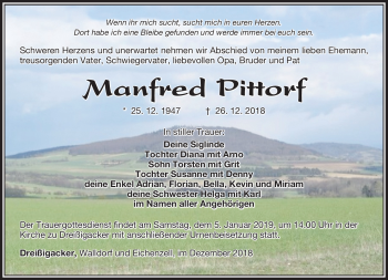 Traueranzeige von Manfred Pittorf von Südthüringer Presse