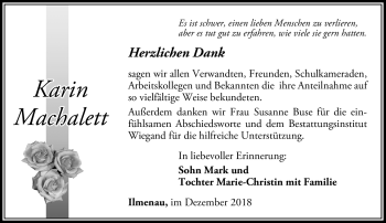 Traueranzeige von Karin Machalett von Südthüringer Presse