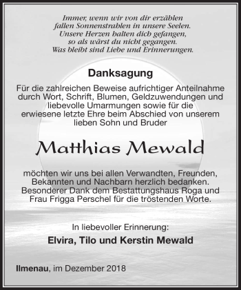 Traueranzeige von Matthias Mewald von Südthüringer Presse