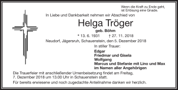 Traueranzeige von Helga Tröger von Frankenpost