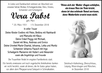 Traueranzeige von Vera Pabst von Südthüringer Presse