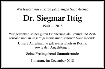 Traueranzeige von Siegmar Ittig von Südthüringer Presse