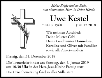 Traueranzeige von Uwe Kestel von Neue Presse Coburg