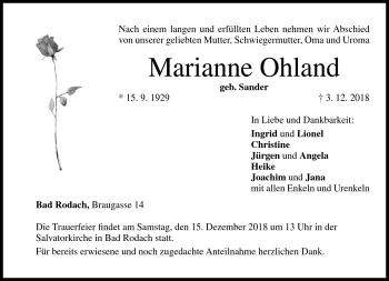 Traueranzeige von Marianne Ohland von Neue Presse Coburg