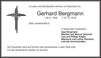 Traueranzeige von Gerhard Bergmann von Frankenpost