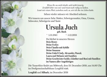 Traueranzeige von Ursula Juch von Südthüringer Presse
