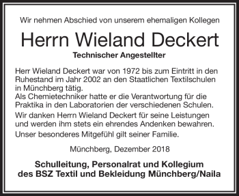 Traueranzeige von Wieland Deckert von Frankenpost