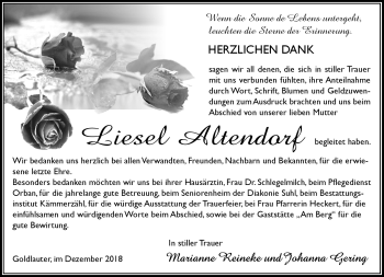 Traueranzeige von Liesel Altendorf von Südthüringer Presse