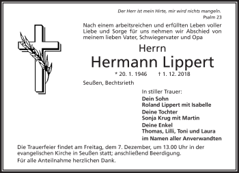 Traueranzeige von Hermann Lippert von Frankenpost