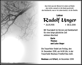Traueranzeige von Rudofl Unger von Südthüringer Presse