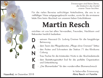 Traueranzeige von Martin Resch von Südthüringer Presse