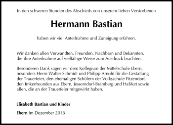 Traueranzeige von Hermann Bastian von Neue Presse Coburg