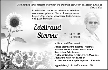 Traueranzeige von Edeltraud Steinke von Südthüringer Presse