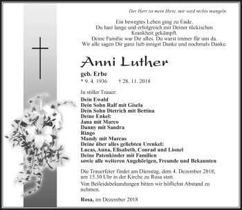 Traueranzeige von Anni Luther von Südthüringer Presse