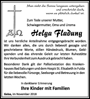 Traueranzeige von Helga Fladung von Südthüringer Presse