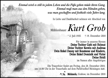 Traueranzeige von Kurt Grob von Südthüringer Presse