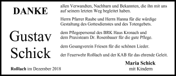 Traueranzeige von Gustav Schick von Neue Presse Coburg
