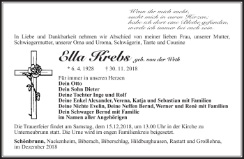 Traueranzeige von Ella Krebs von Südthüringer Presse