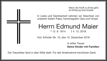 Traueranzeige von Edmund Maier von Frankenpost