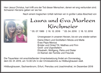 Traueranzeige von LauraEva Marleen KirchmeierKirchmeier von Südthüringer Presse