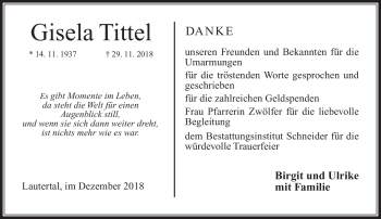 Traueranzeige von Gisela Tittel von Neue Presse Coburg