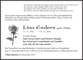 Traueranzeige von Lina Enders von Südthüringer Presse