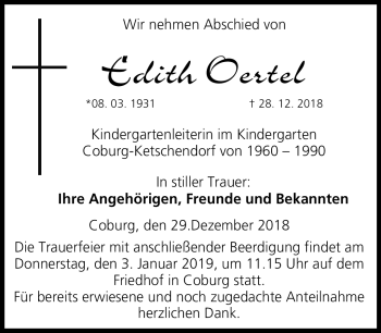 Traueranzeige von Edith Oertel von Neue Presse Coburg