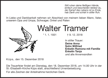 Traueranzeige von Walter Tramer von Neue Presse Coburg