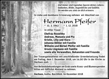 Traueranzeige von Hermann Pfeifer von Südthüringer Presse