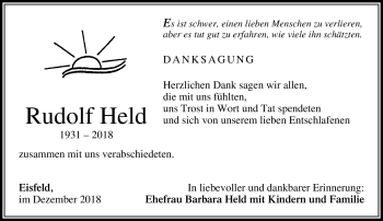 Traueranzeige von Rudof Held von Südthüringer Presse