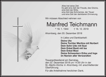 Traueranzeige von Manfred Teichmann von Frankenpost