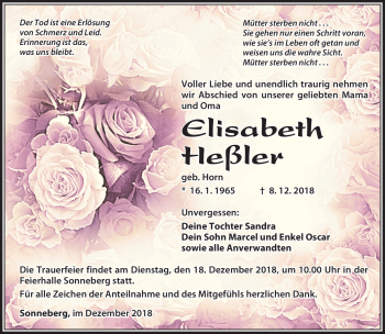 Traueranzeige von Elisabeth Heßler von Südthüringer Presse