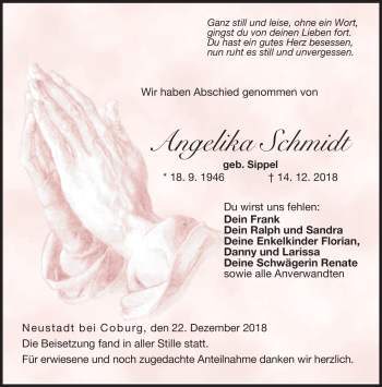 Traueranzeige von Angelika Schmidt von Neue Presse Coburg