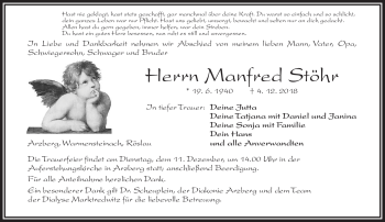 Traueranzeige von Manfred Stöhr von Frankenpost